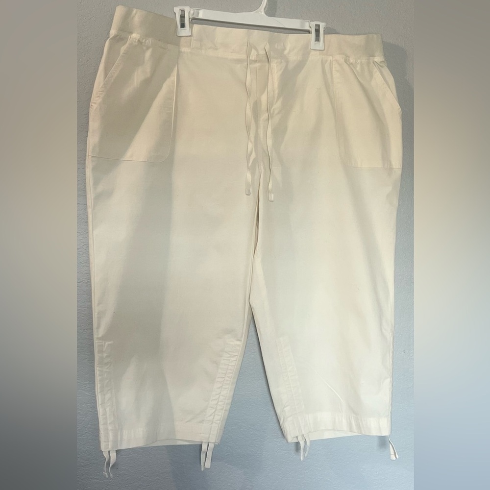 Kinesis Cream Crop Pants Drawstring Waist Tie Hem | Size 2X Never worn Capris